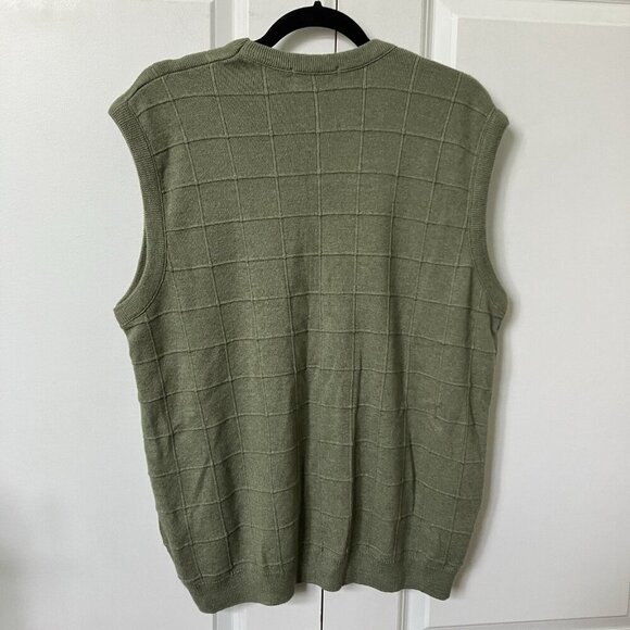 Vintage Arnold Palmer Sweater Vest Mens L Grandpa Green Knit Made Canada Grid - Picture 6 of 6